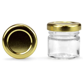 Kulatá sklenička 30 ml se zlatým víčkem (TO 43) - 48 ks